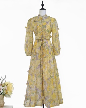 Big skirt printing single-breasted stereoscopic dress