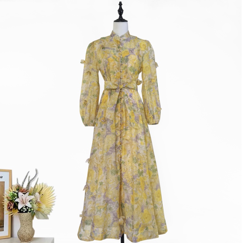 Big skirt printing single-breasted stereoscopic dress