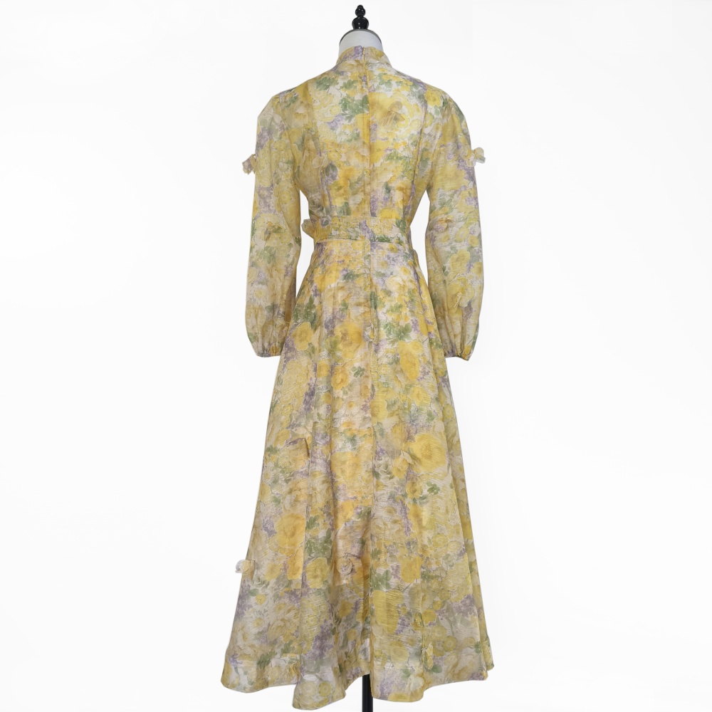 Big skirt printing single-breasted stereoscopic dress