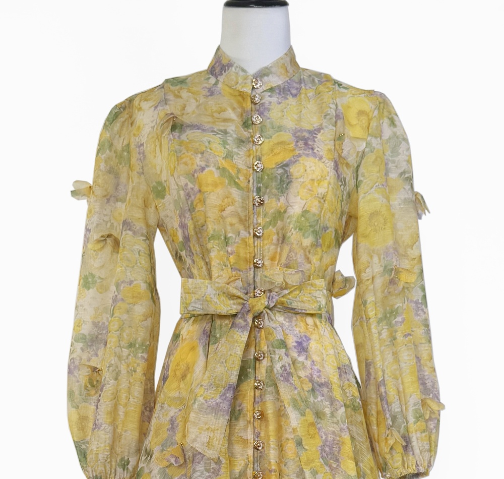 Big skirt printing single-breasted stereoscopic dress