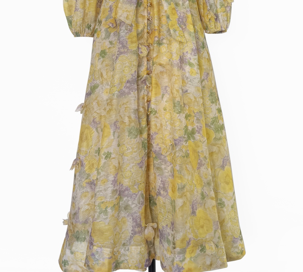 Big skirt printing single-breasted stereoscopic dress
