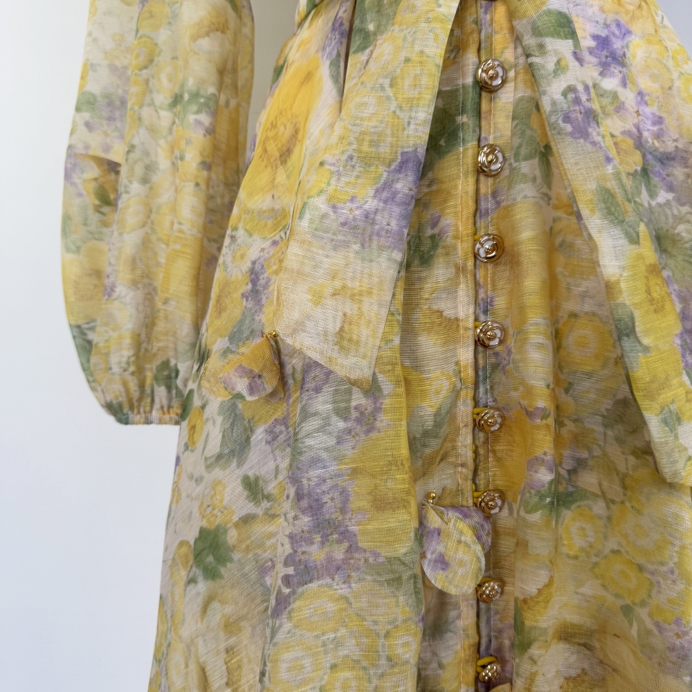 Big skirt printing single-breasted stereoscopic dress
