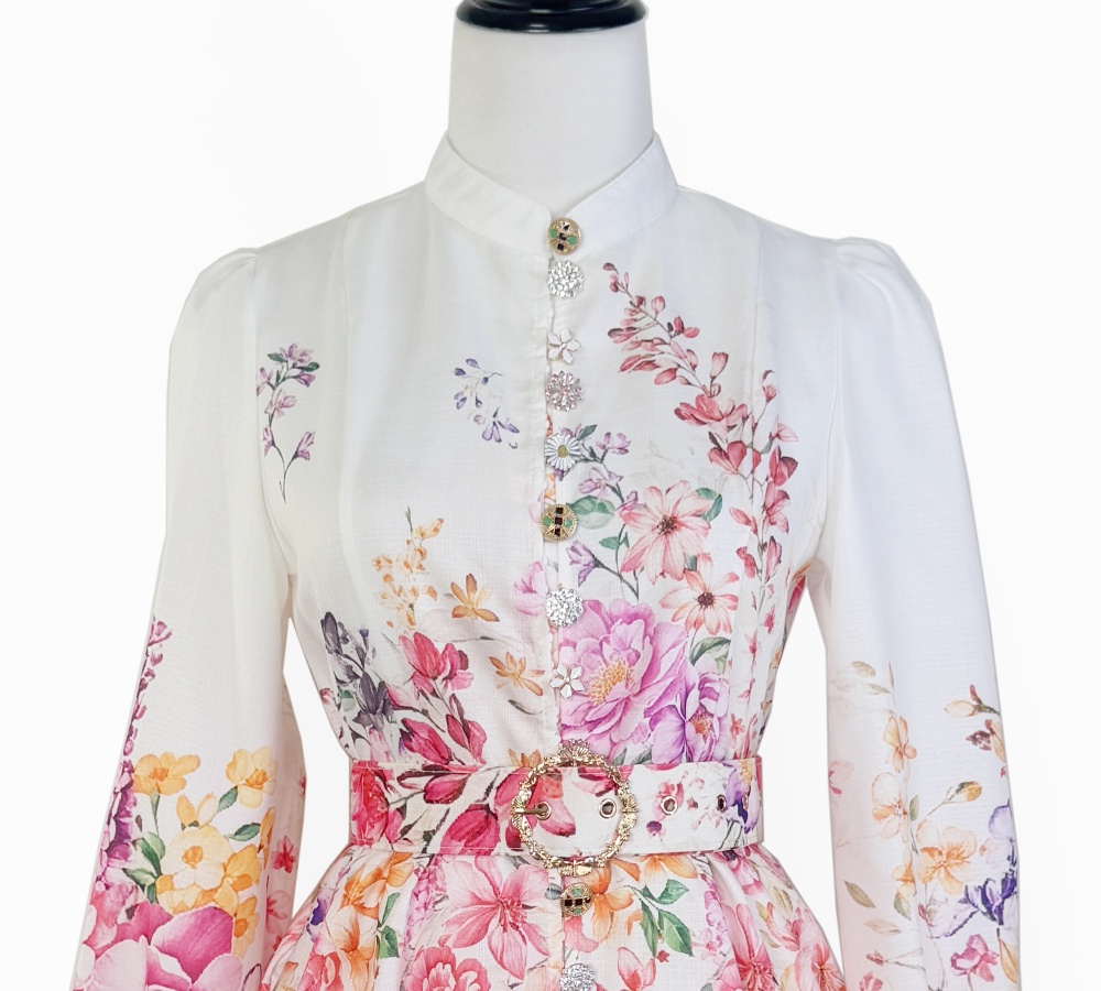 Retro European style belt single-breasted printing T-back