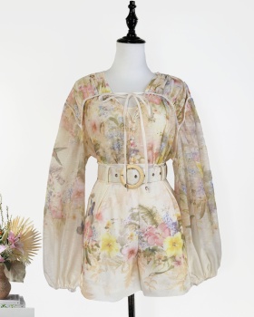 Single-breasted chouzhe shirt with belt wide leg pants a set