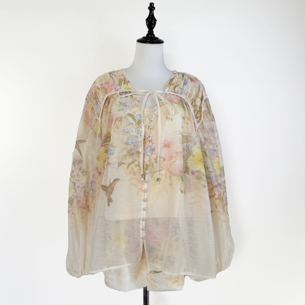 Single-breasted chouzhe shirt with belt wide leg pants a set