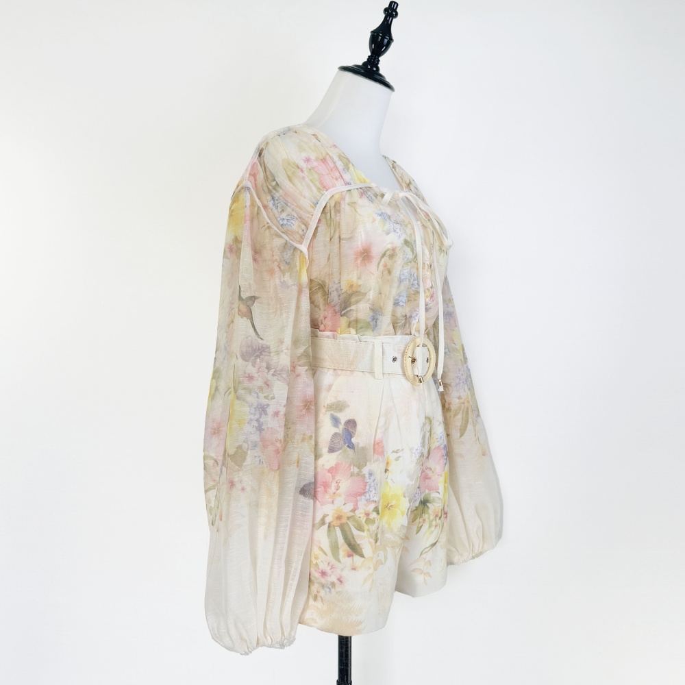 Single-breasted chouzhe shirt with belt wide leg pants a set