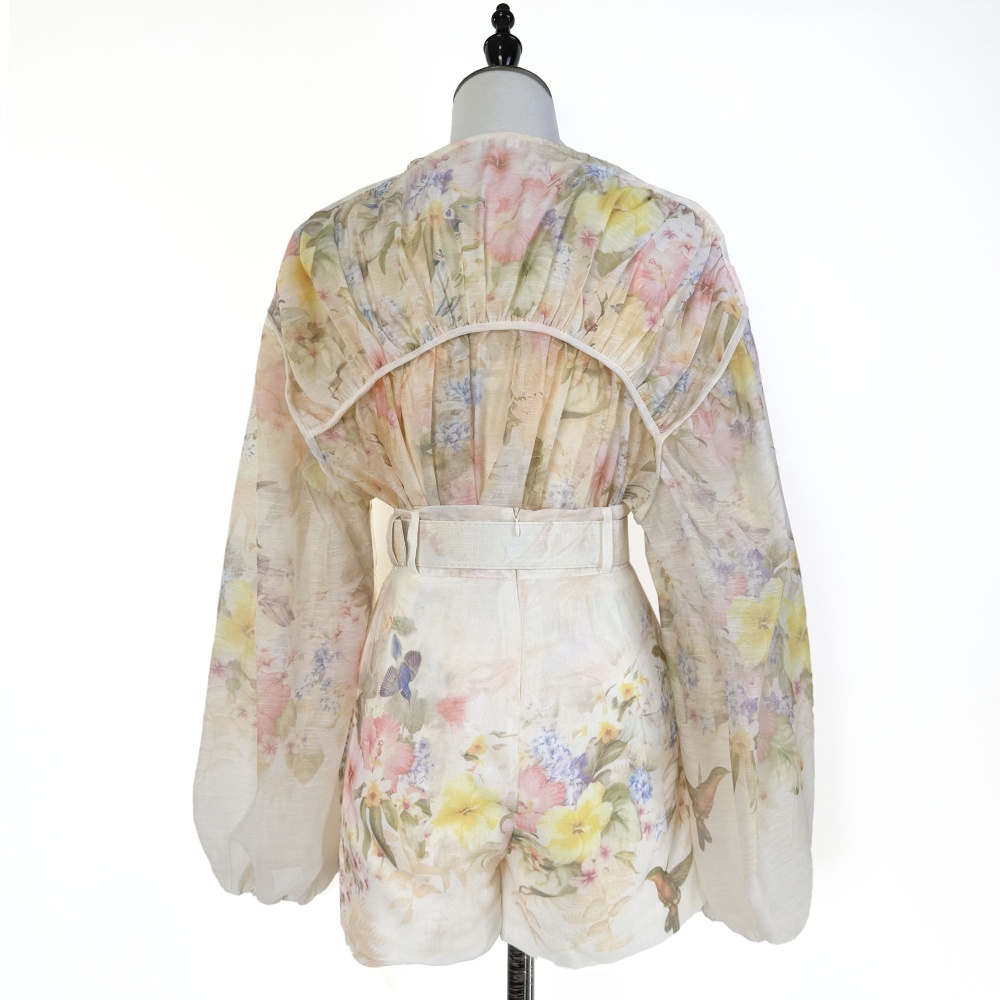 Single-breasted chouzhe shirt with belt wide leg pants a set