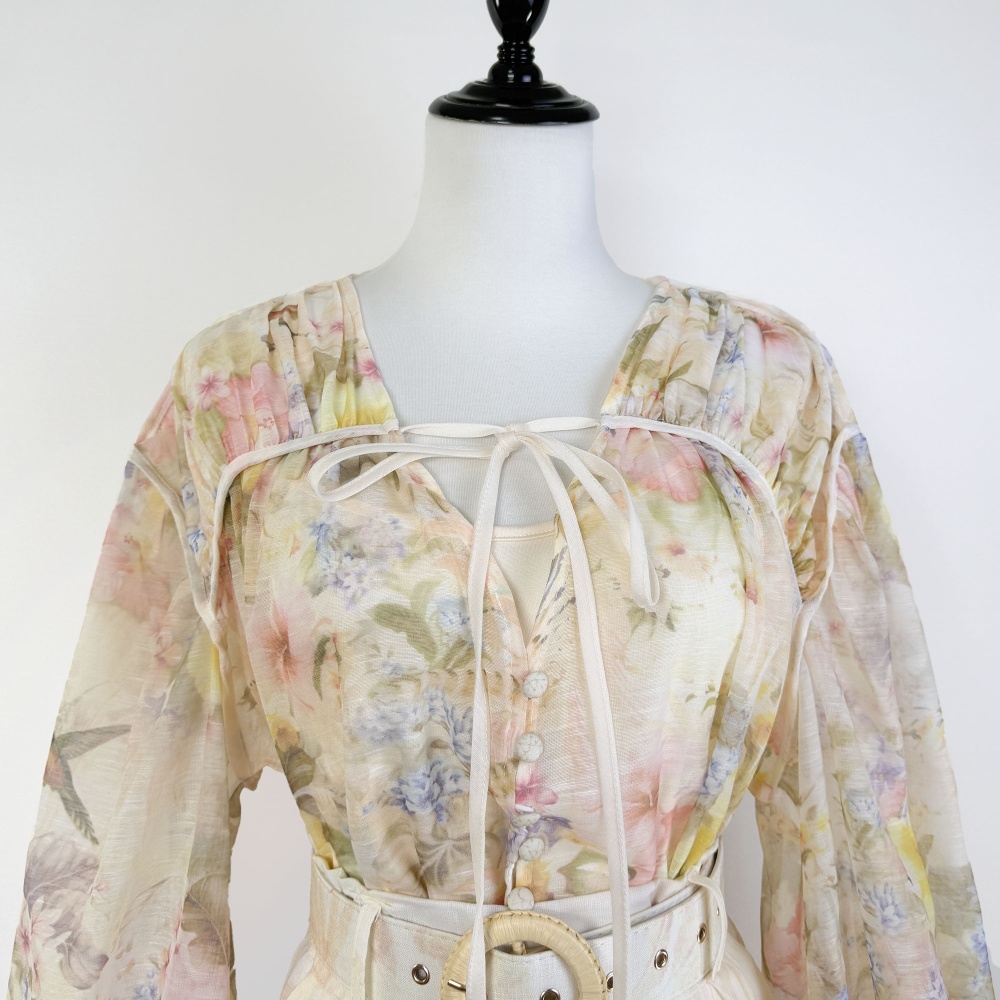 Single-breasted chouzhe shirt with belt wide leg pants a set