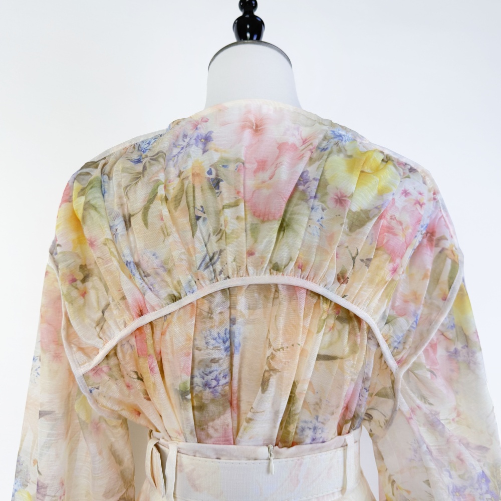 Single-breasted chouzhe shirt with belt wide leg pants a set