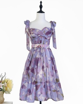 Pinched waist thick and disorderly dress frenum bow belt