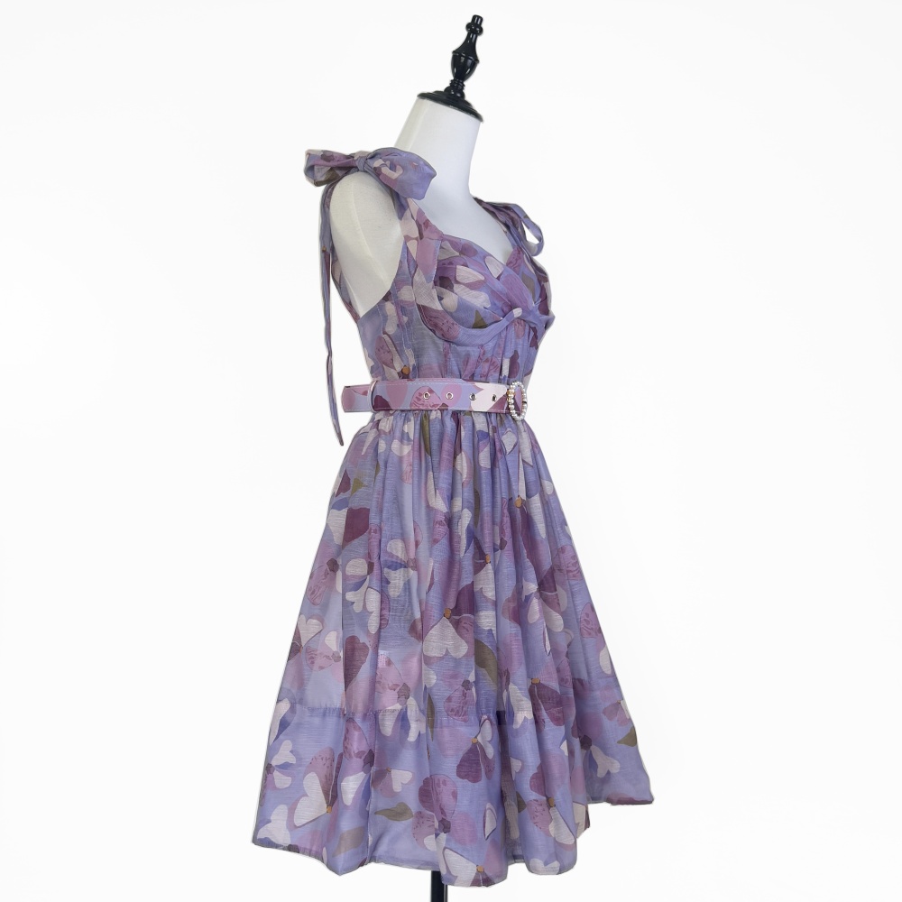 Pinched waist thick and disorderly dress frenum bow belt
