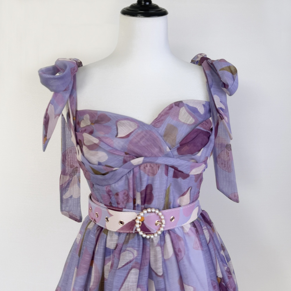 Pinched waist thick and disorderly dress frenum bow belt