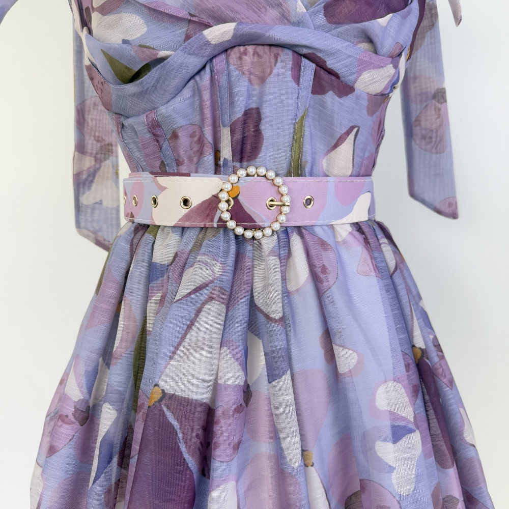 Pinched waist thick and disorderly dress frenum bow belt