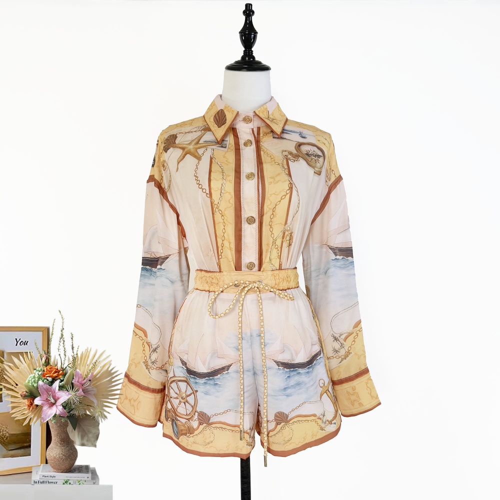 Yellow niche shorts long sleeve shirt a set for women