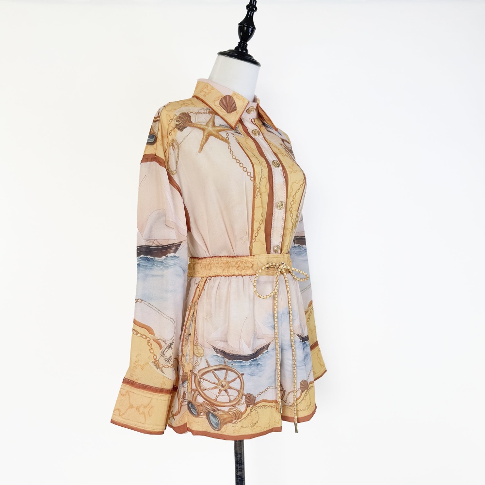 Yellow niche shorts long sleeve shirt a set for women