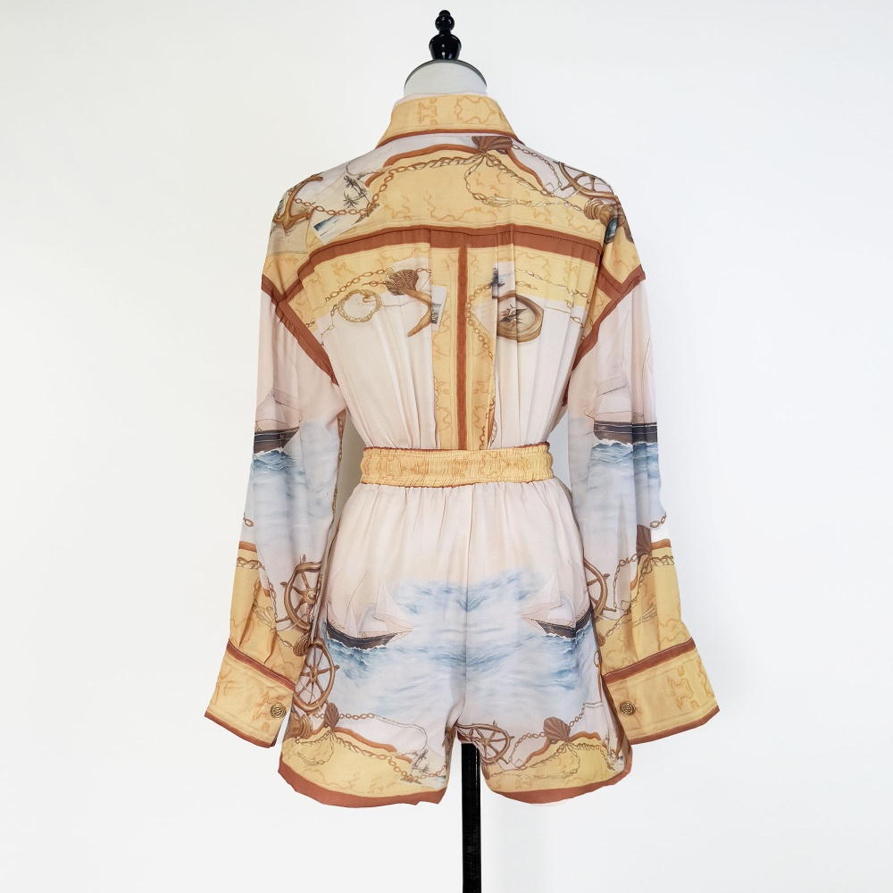 Yellow niche shorts long sleeve shirt a set for women