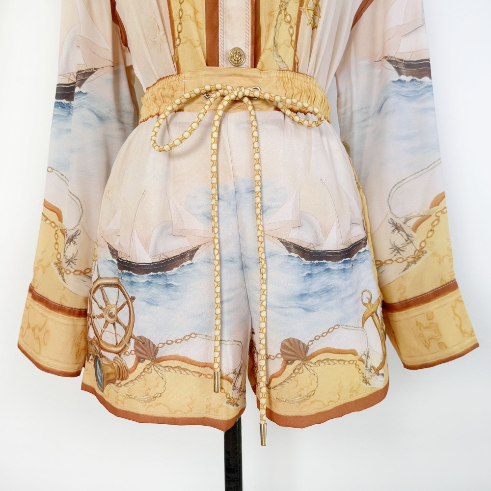 Yellow niche shorts long sleeve shirt a set for women