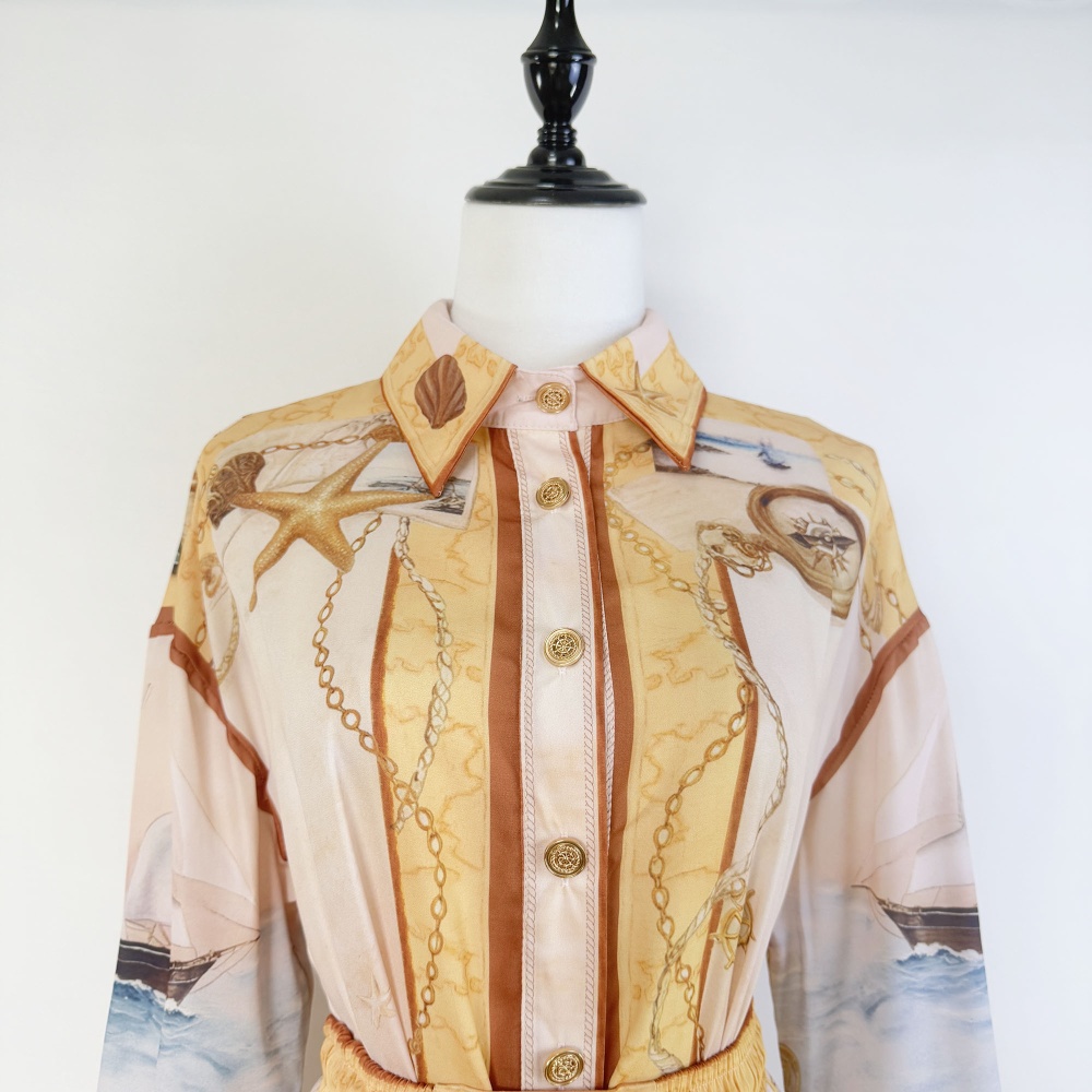 Yellow niche shorts long sleeve shirt a set for women