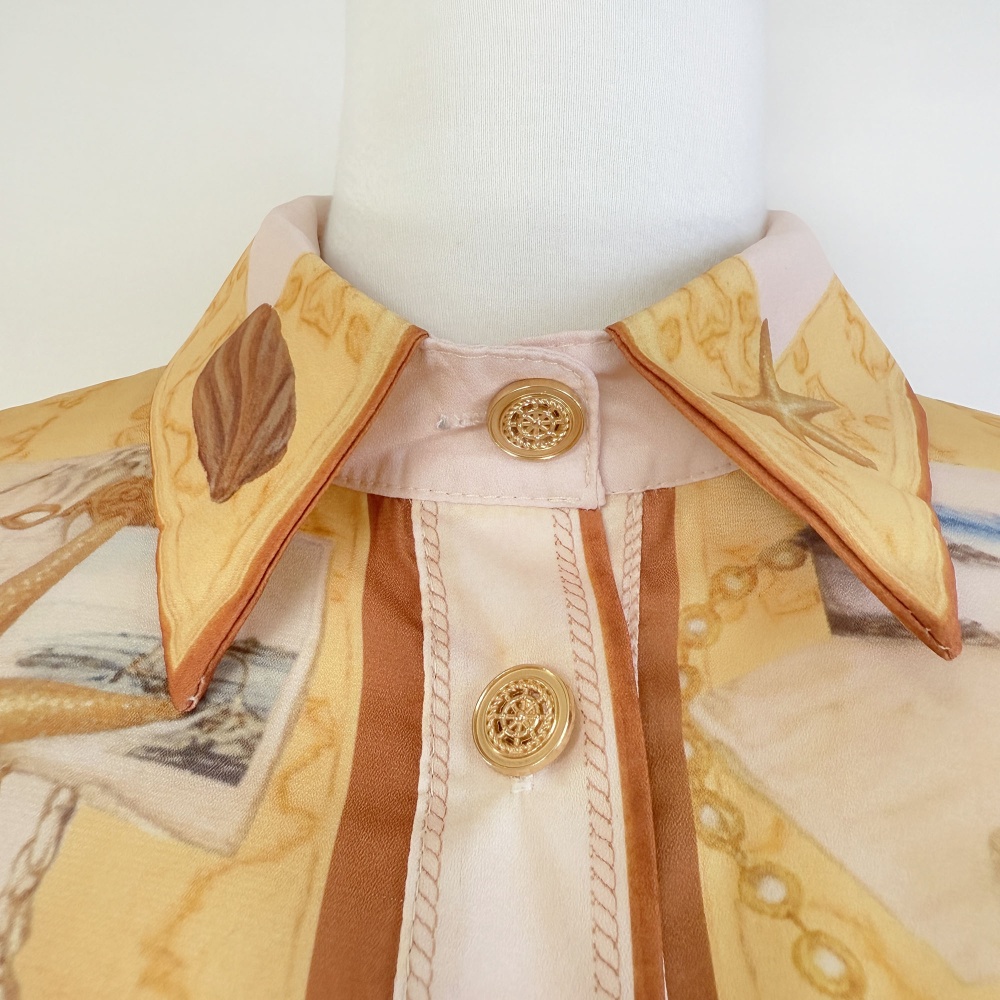 Yellow niche shorts long sleeve shirt a set for women