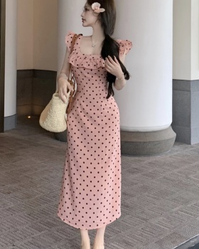 Polka dot package hip dress slim sling long dress