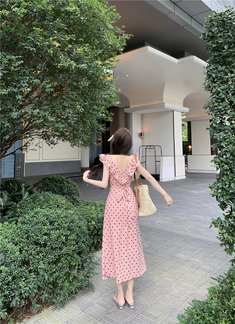 Polka dot package hip dress slim sling long dress