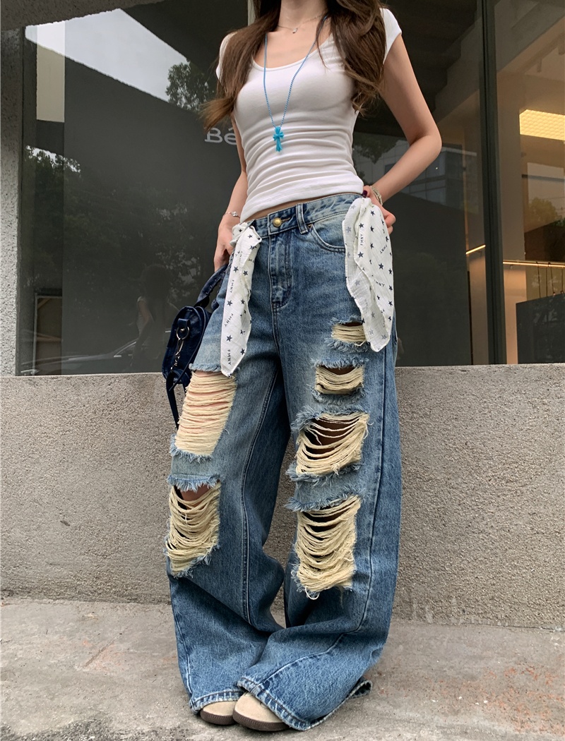Irregular straight casual pants loose American style jeans