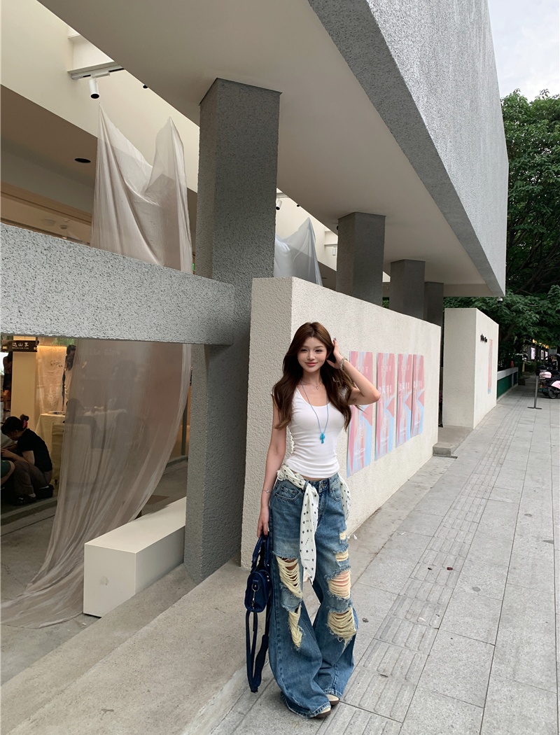 Irregular straight casual pants loose American style jeans