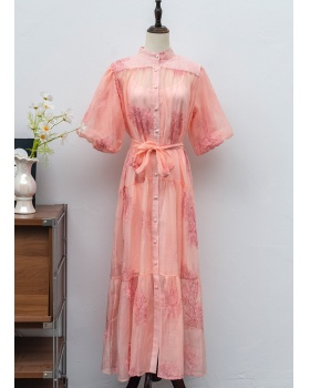 A-line frenum ladies dress bow irregular long dress