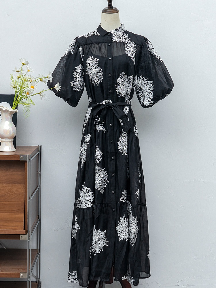 A-line frenum ladies dress bow irregular long dress