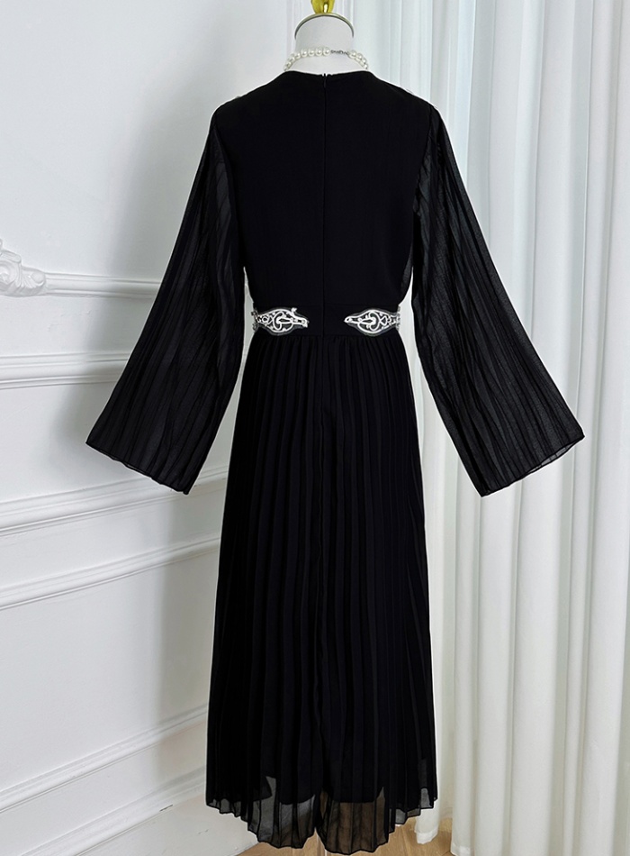 Crimp rhinestone retro temperament dress