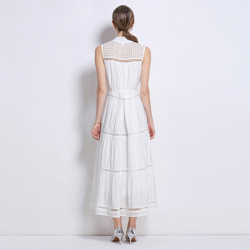 Long splice hollow sleeveless buckle fashion vacation dress