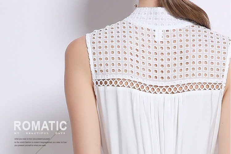 Long splice hollow sleeveless buckle fashion vacation dress