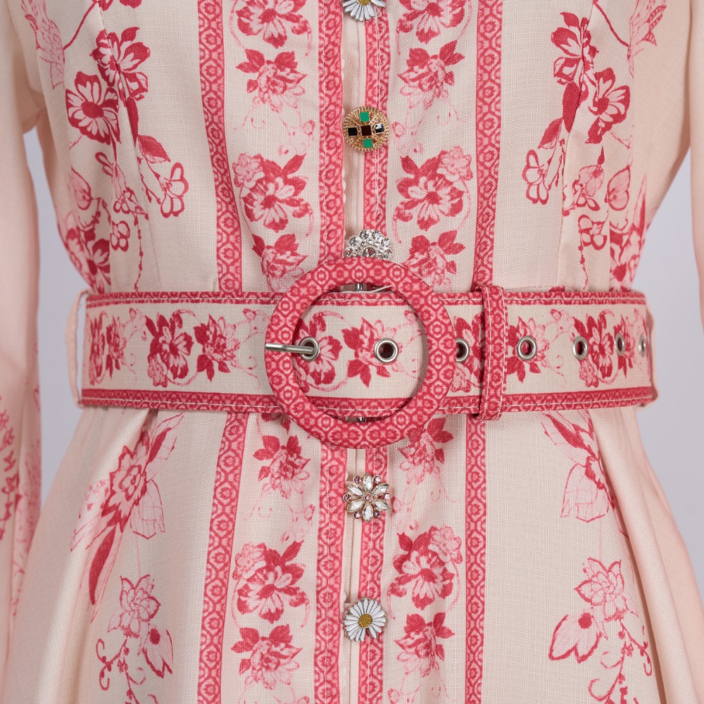 Retro cstand collar belt European style dress