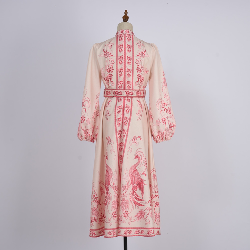 Retro cstand collar belt European style dress