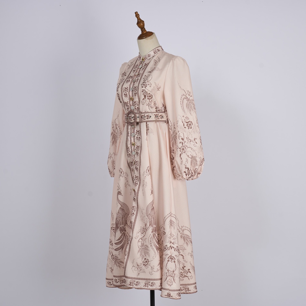 Retro cstand collar belt European style dress