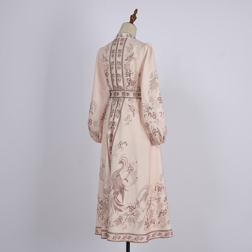 Retro cstand collar belt European style dress