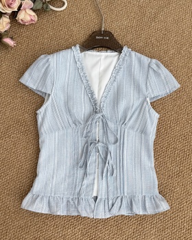 Short sleeve frenum shirt blue summer small shirt for women