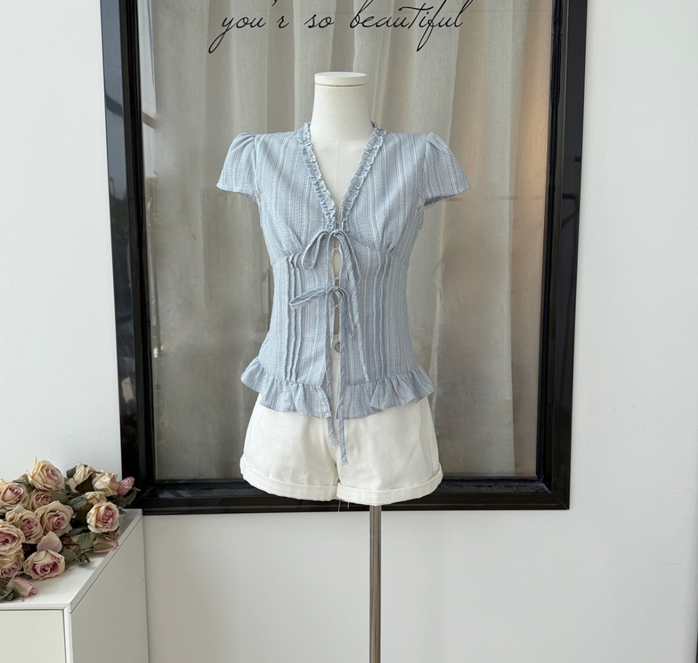 Short sleeve frenum shirt blue summer small shirt for women