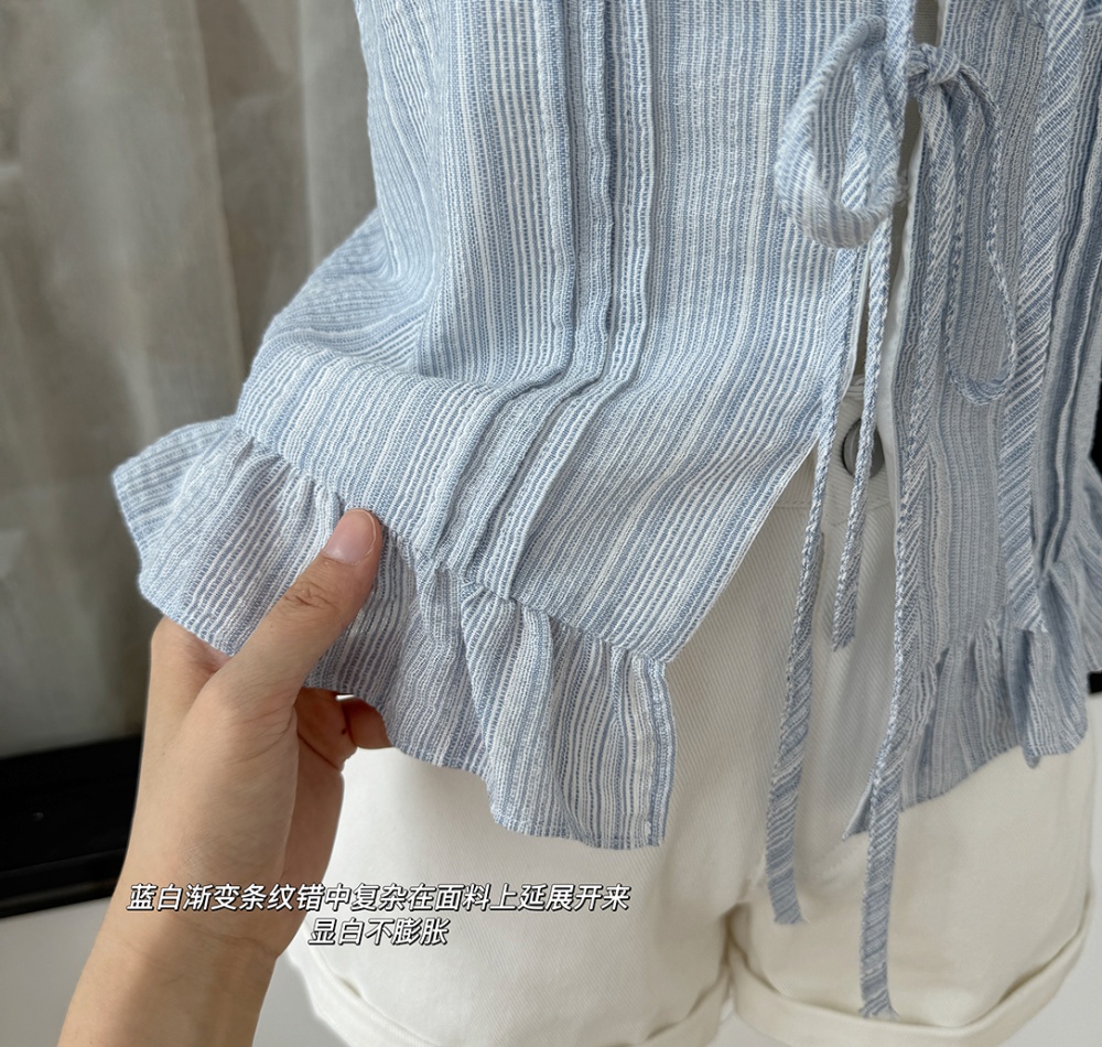Short sleeve frenum shirt blue summer small shirt for women