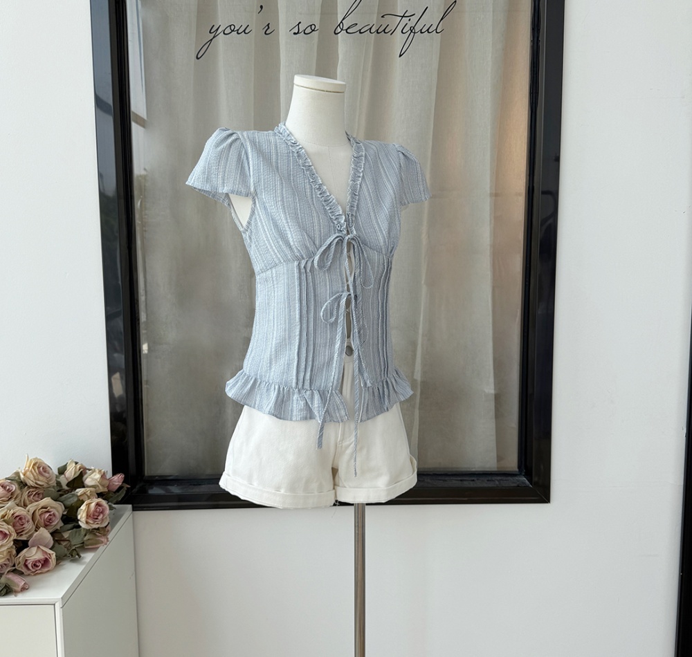 Short sleeve frenum shirt blue summer small shirt for women