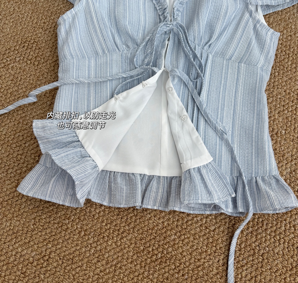 Short sleeve frenum shirt blue summer small shirt for women