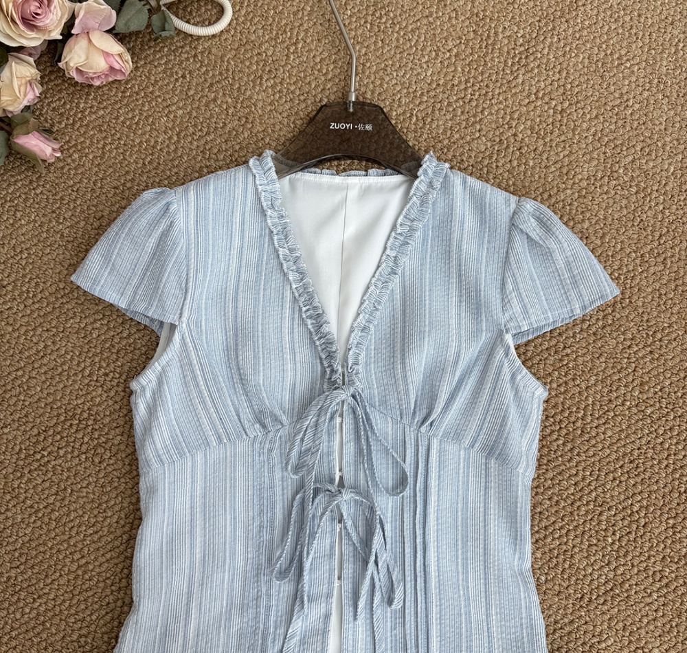 Short sleeve frenum shirt blue summer small shirt for women
