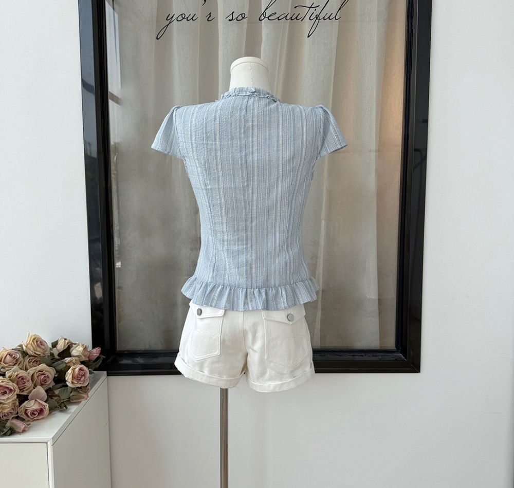 Short sleeve frenum shirt blue summer small shirt for women