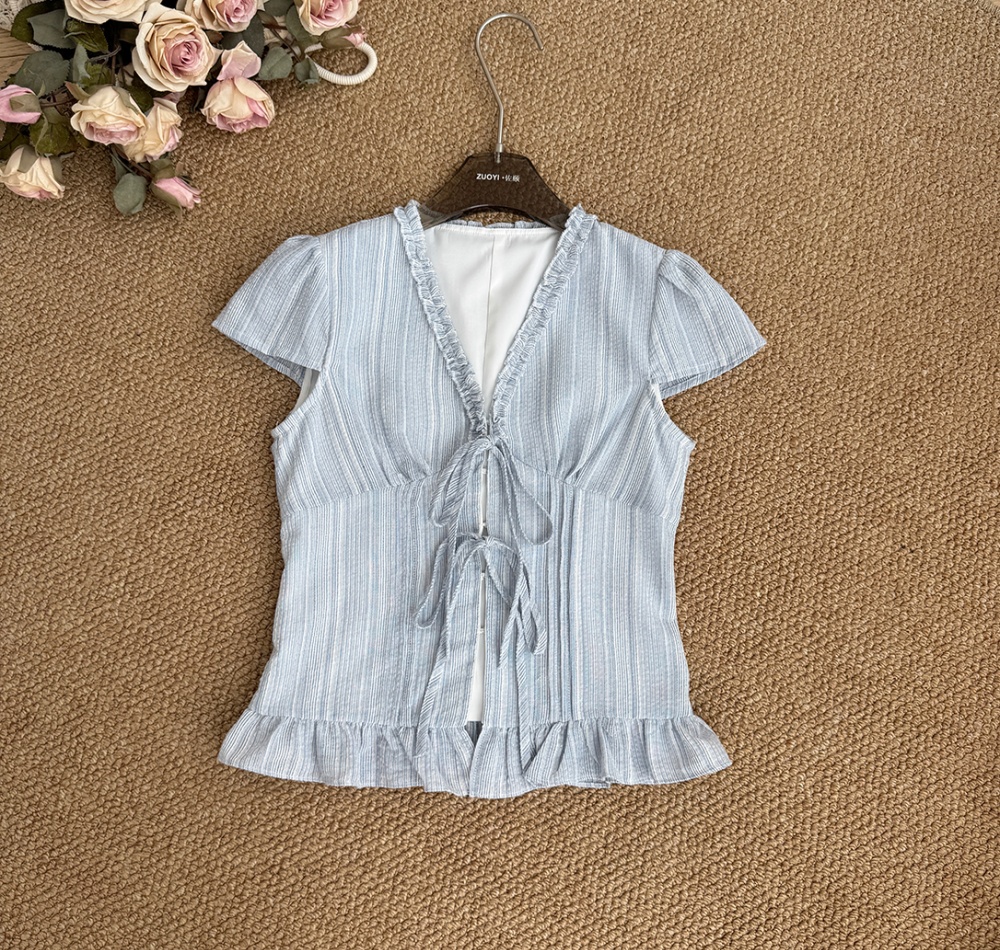 Short sleeve frenum shirt blue summer small shirt for women