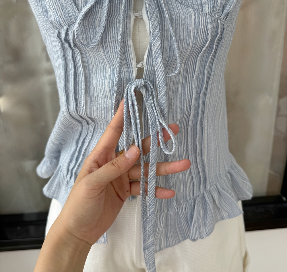 Short sleeve frenum shirt blue summer small shirt for women