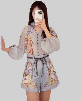 Vacation lantern sleeve printing belt pocket retro shorts