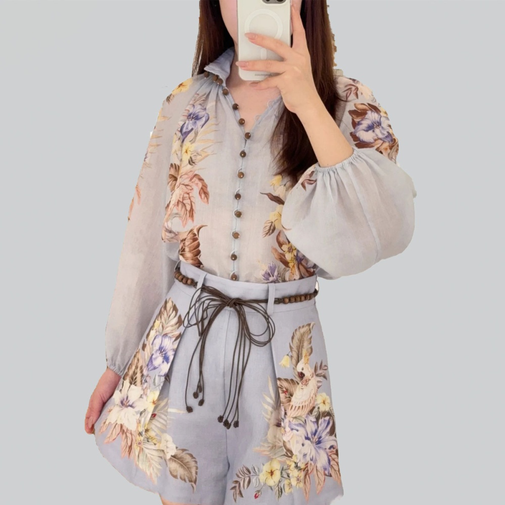 Vacation lantern sleeve printing belt pocket retro shorts