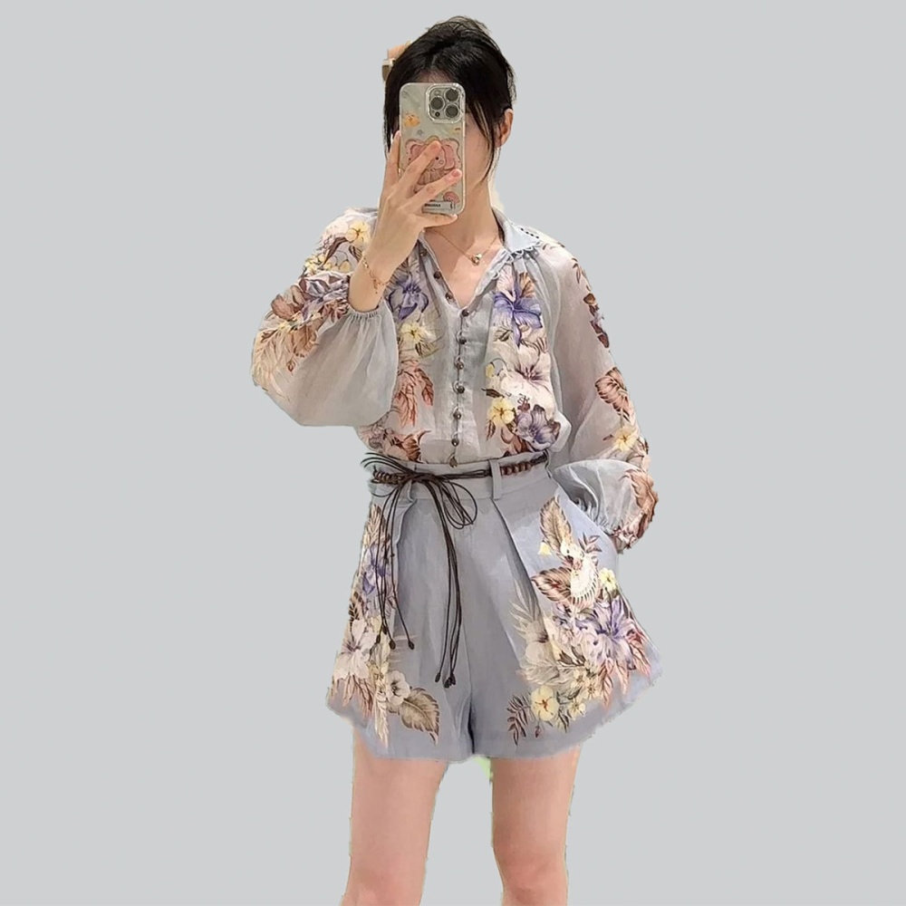 Vacation lantern sleeve printing belt pocket retro shorts
