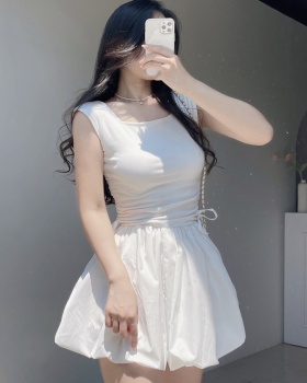 Pinched waist Korean style vest square collar T-back