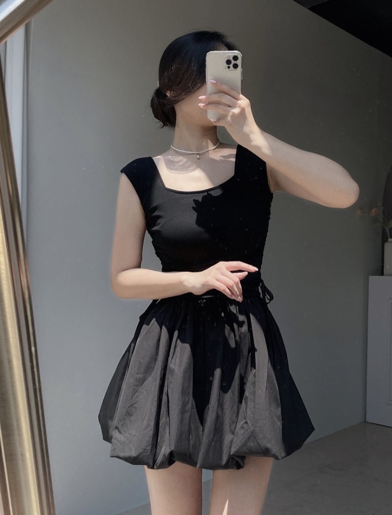 Pinched waist Korean style vest square collar T-back
